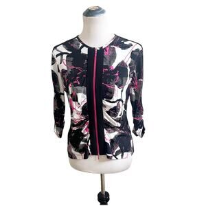 Joseph Ribkoff Vintage 80’s Zip Up Top Size 10 Stretchy Retro Pink Neon Black
